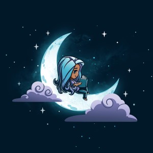 عکس تصویر گرافیکی دختر بچه در حال مطالعه روی ماه